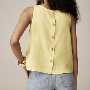 Yellow Button-Back Sleeveless Linen Top